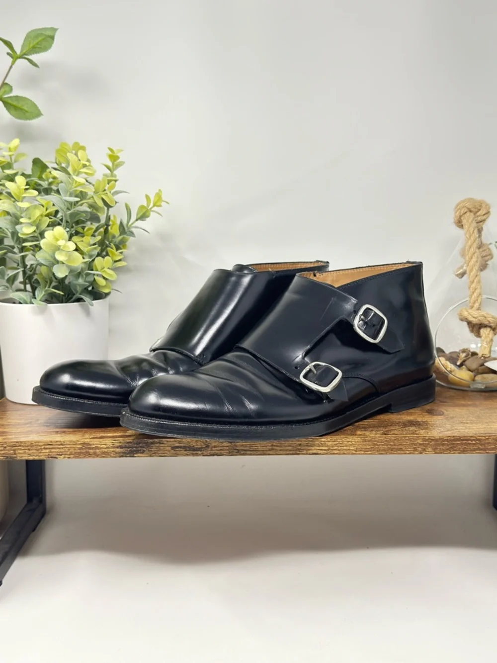 Jimmy Choo Men's Black Double Monk Strap‎ Leather Shoes Size 42 Italian USA 9